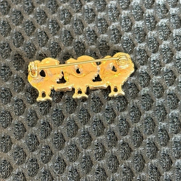 Vintage Unisex Gold-Tone Three Turkeys Brooch Pin with Red Rhinestones - Picture 8 of 10